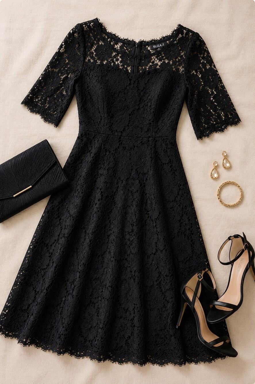 Eliza J Sheer Lace Overlay Black Cocktail Dress Sz 2 LBD Lined Goth Witchy